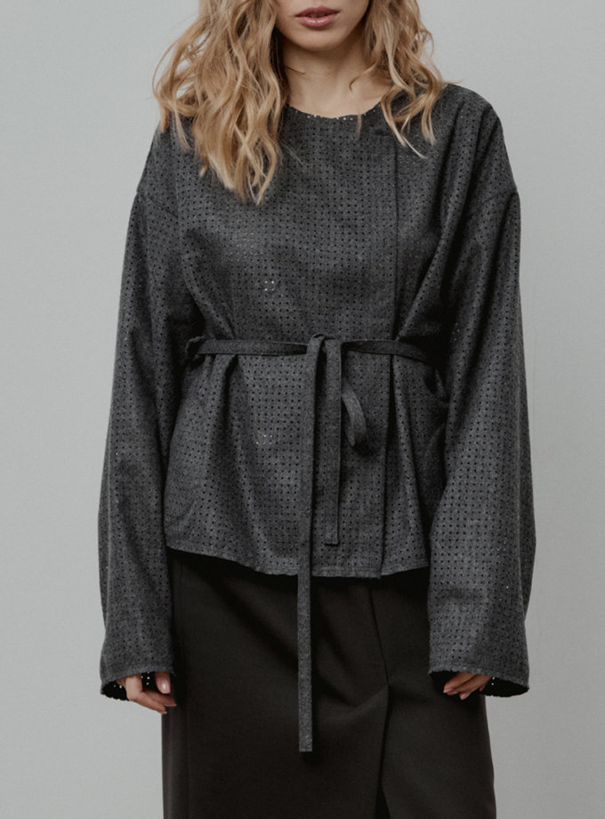 Сіра легка куртка з перфорованої вовни SELERA (SLR_FW24_18-1-3)