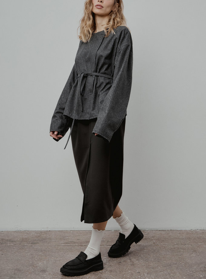 Чорна вовняна спідниця міді SELERA (SLR_FW24_18-1-1-2)