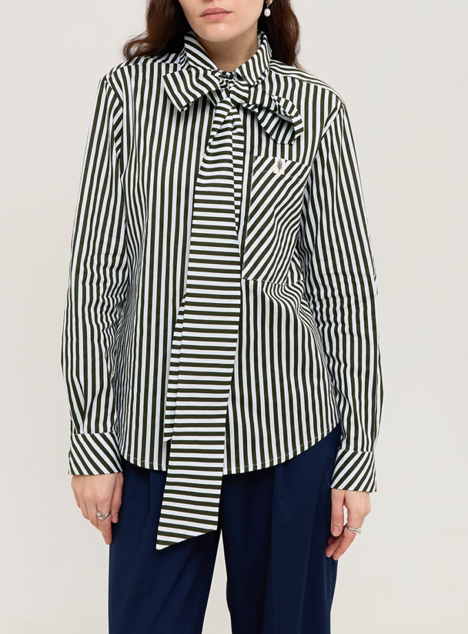 Бавовняна сорочка в біло-зелену смужку ANNA YAKOVENKO (AY_3954)