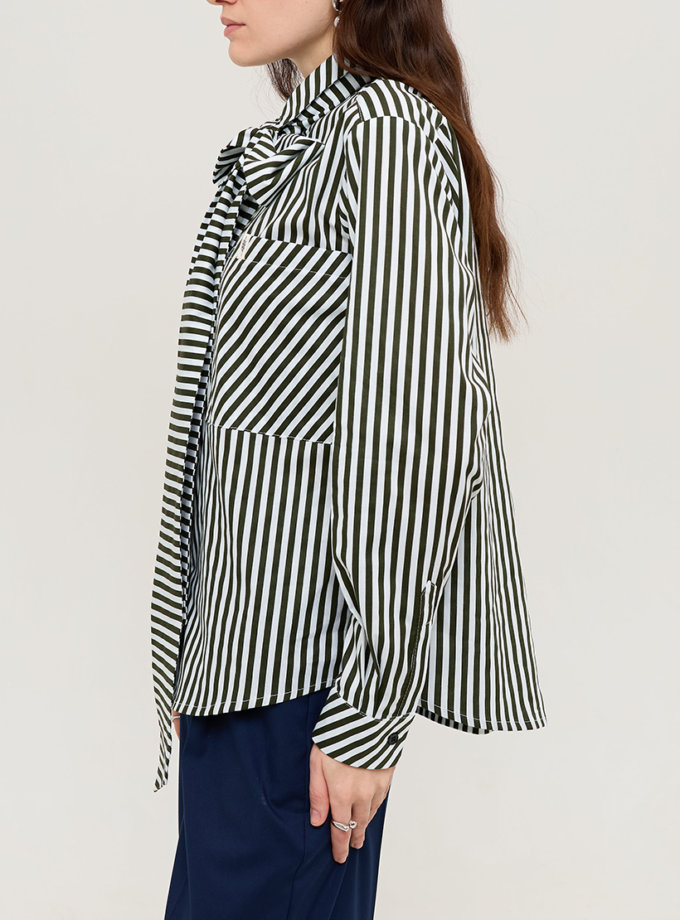 Бавовняна сорочка в біло-зелену смужку ANNA YAKOVENKO (AY_3954)