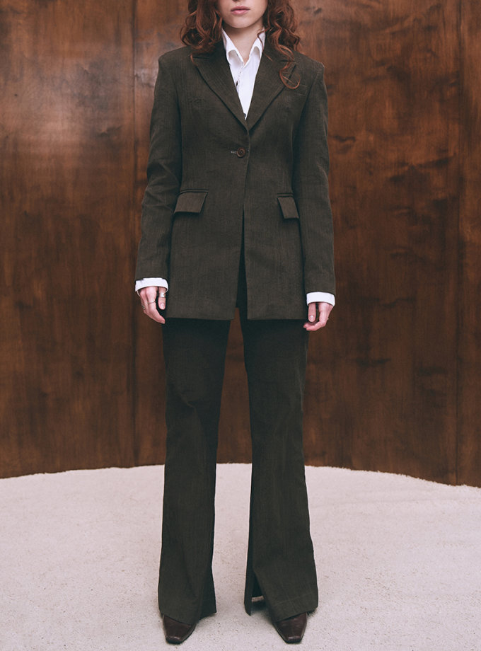 Scarlett хакі вельветові штани кльош BÚDZIKO (SCRLT-PTS-KHK-SS25)