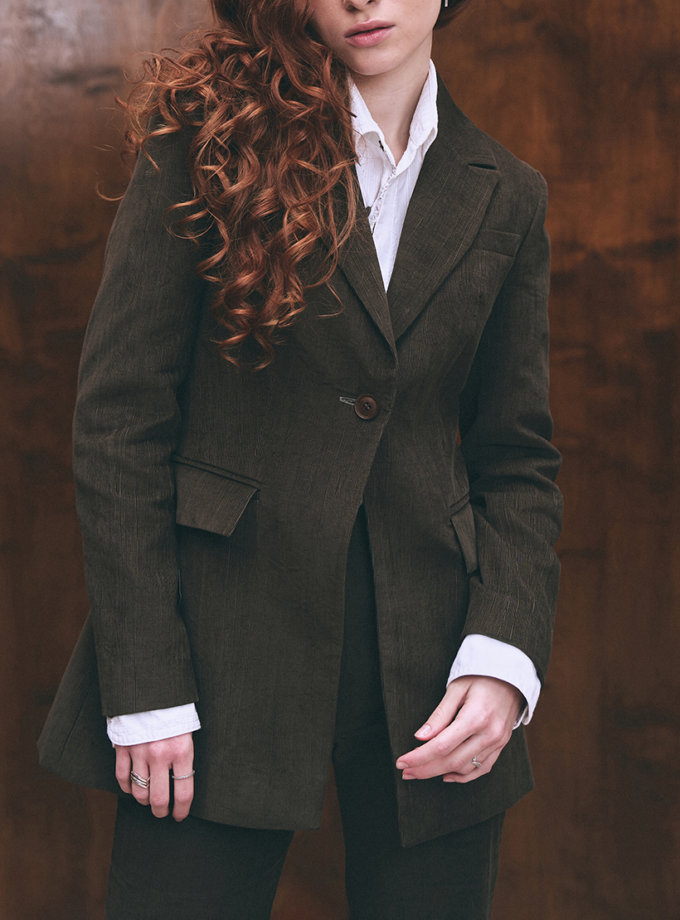 Scarlett хакі вельветовий піджак BÚDZIKO (BDZ_SCRLT-BLZ-KHK-SS25)