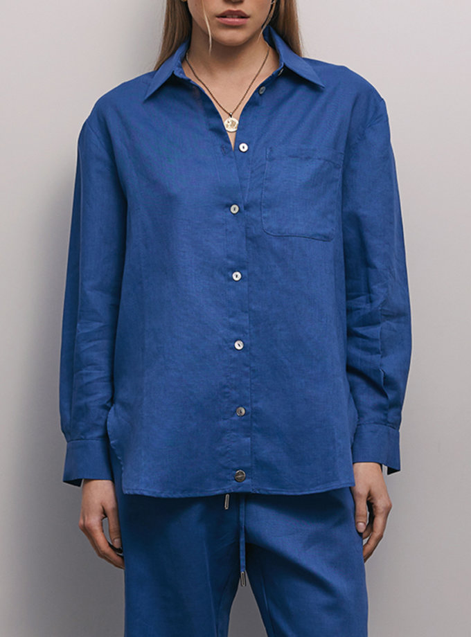 Сорочка з льону з довгим рукавом синя CHALETY (CHLT_Lombardy_Shirt_ Blue)