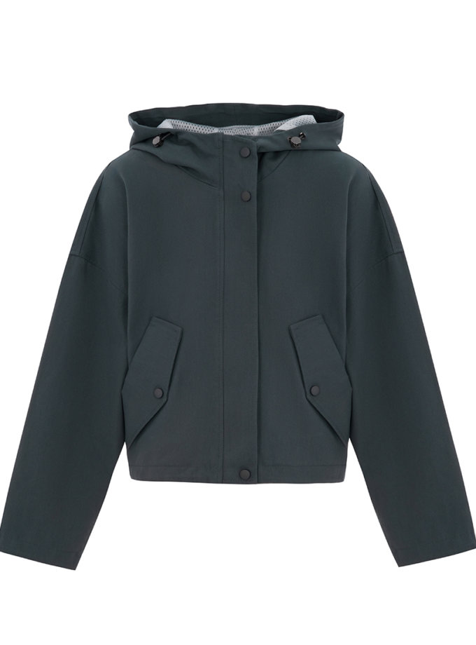 Костюм із ветрівкою та джинсами-кльош із твілу сіро-зелений GET DRESSED. (GD_SS25_91)