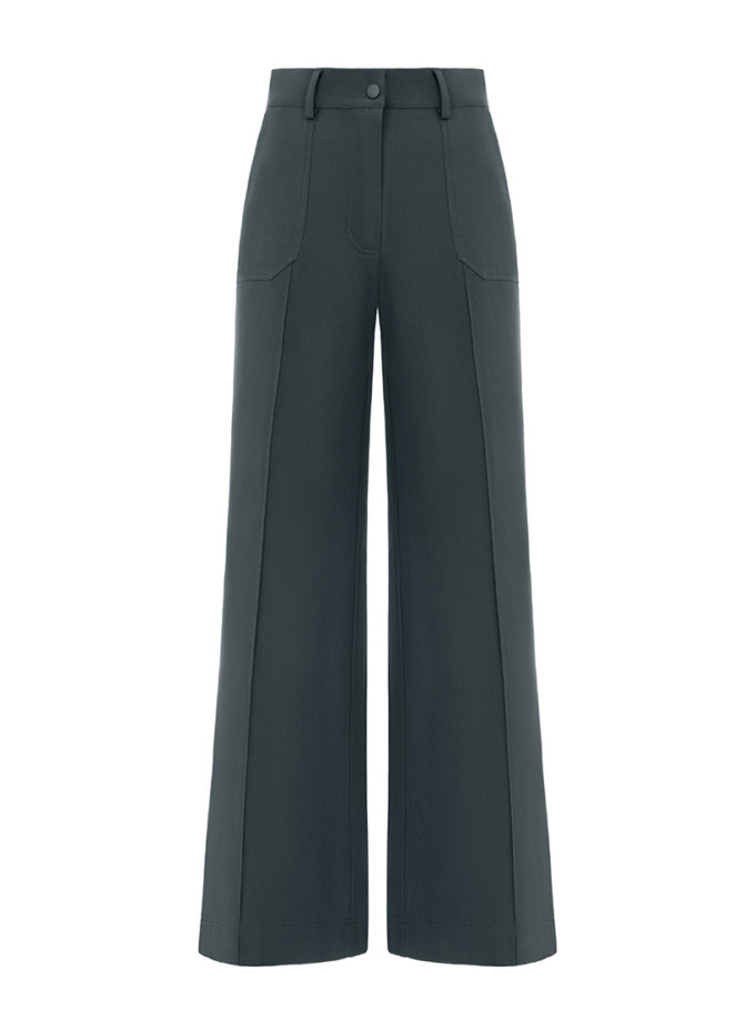 Костюм із ветрівкою та джинсами-кльош із твілу сіро-зелений GET DRESSED. (GD_SS25_91)