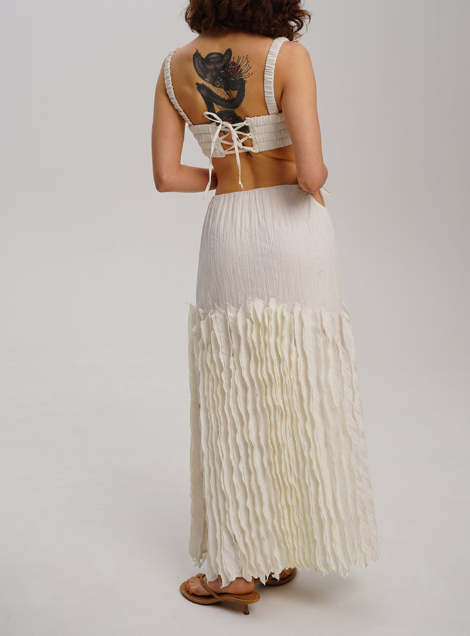 Біла фактурна  максі спідниця на зав'язках з декором XM BY MALINOVSKAYA (XM_30_RN9_30)