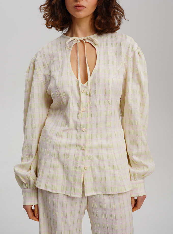 Бавовняна приталена сорочка з вирізом та завʼязками XM BY MALINOVSKAYA (XM_30_RN9_11)