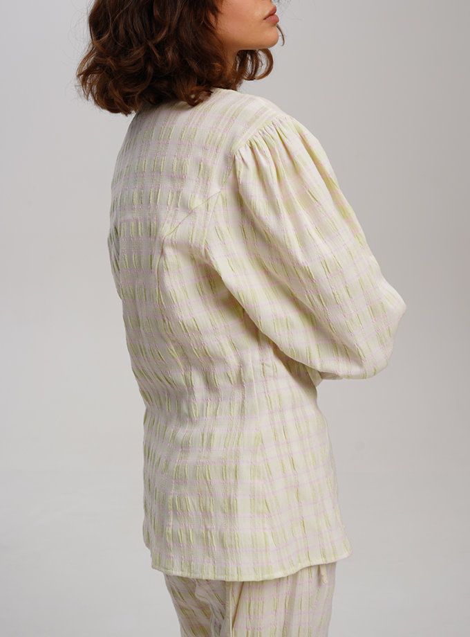 Бавовняна приталена сорочка з вирізом та завʼязками XM BY MALINOVSKAYA (XM_30_RN9_11)