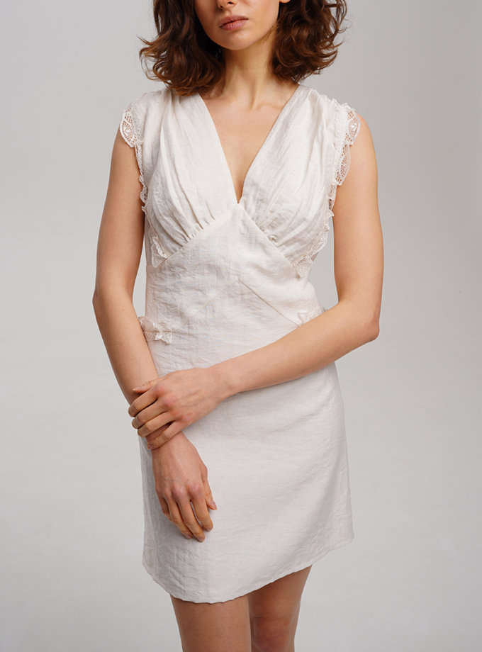 Біла силуетна міні сукня з льняної тканини XM BY MALINOVSKAYA (XM_30_RN9_17)