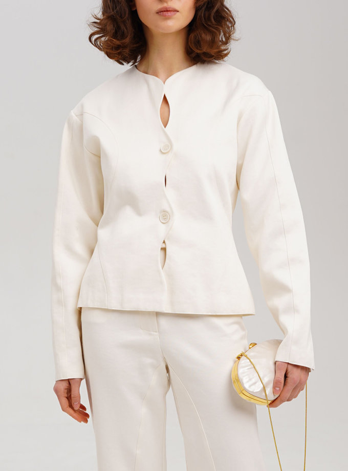 Приталений структурний молочний жакет з бавовни XM BY MALINOVSKAYA (XM_30_RN9_9)