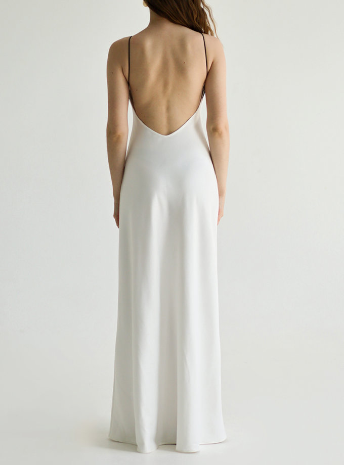 Сатинова максі-сукня з сітчастим ліфом біла THE PLUM LAB (TPL_SD-SS24-0002)