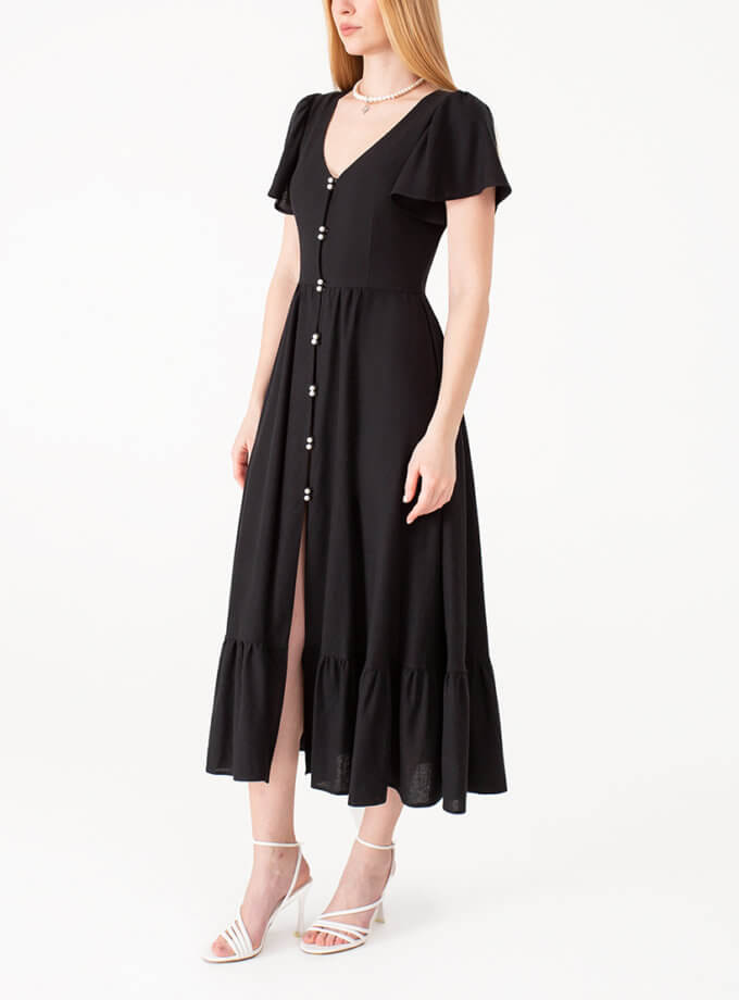 Лляна сукня з гудзиками чорна MAGNETIC (MGN_1739BK)