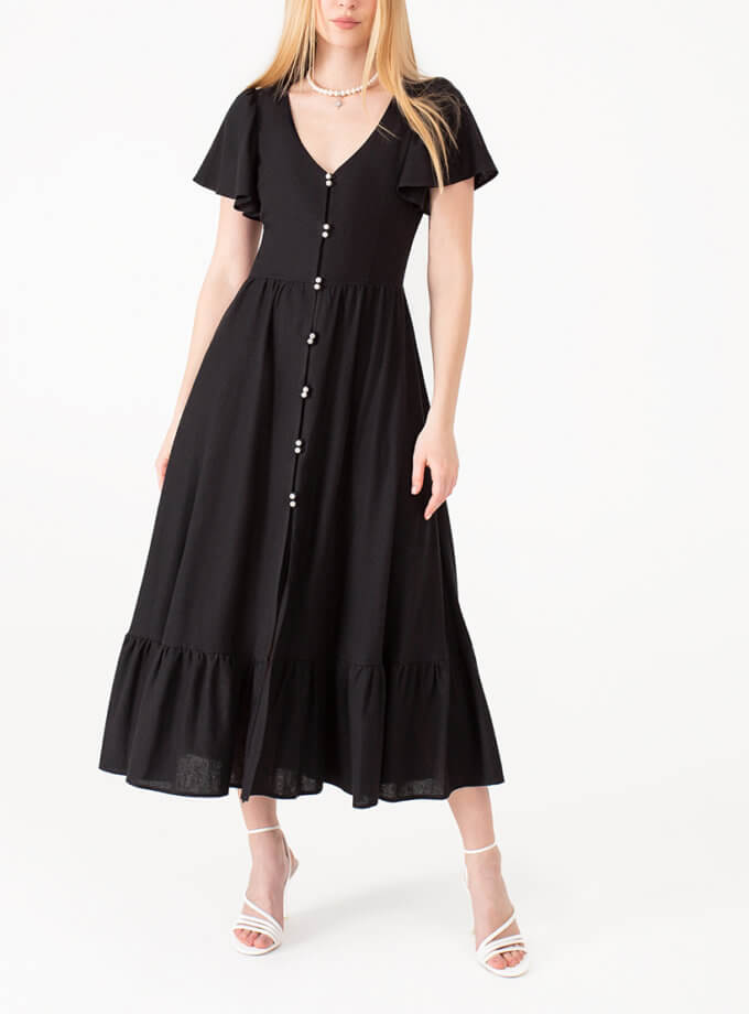 Лляна сукня з гудзиками чорна MAGNETIC (MGN_1739BK) - фото 6