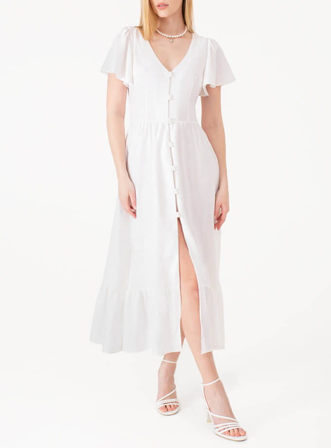 Лляна сукня з гудзиками біла MAGNETIC (MGN_1739MK)