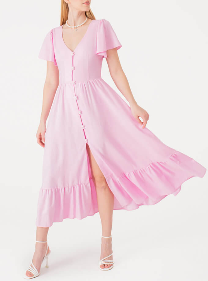 Лляна сукня з гудзиками рожева MAGNETIC (MGN_1739PK)