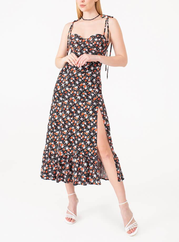 Сукня з чашками чорна принт троянди MAGNETIC (MGN_1733BR)