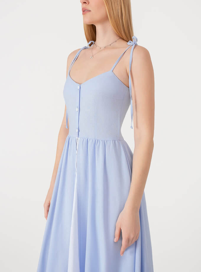 Лляна сукня з пишною спідницею блакитна MAGNETIC (MGN_1736BL)