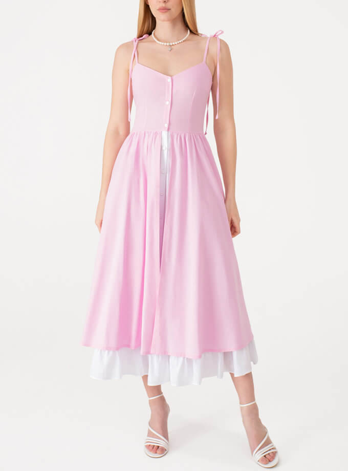 Лляна сукня з пишною спідницею рожева MAGNETIC (MGN_1736PK)