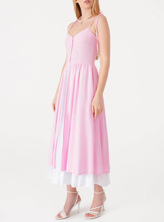 Лляна сукня з пишною спідницею рожева MAGNETIC (MGN_1736PK)