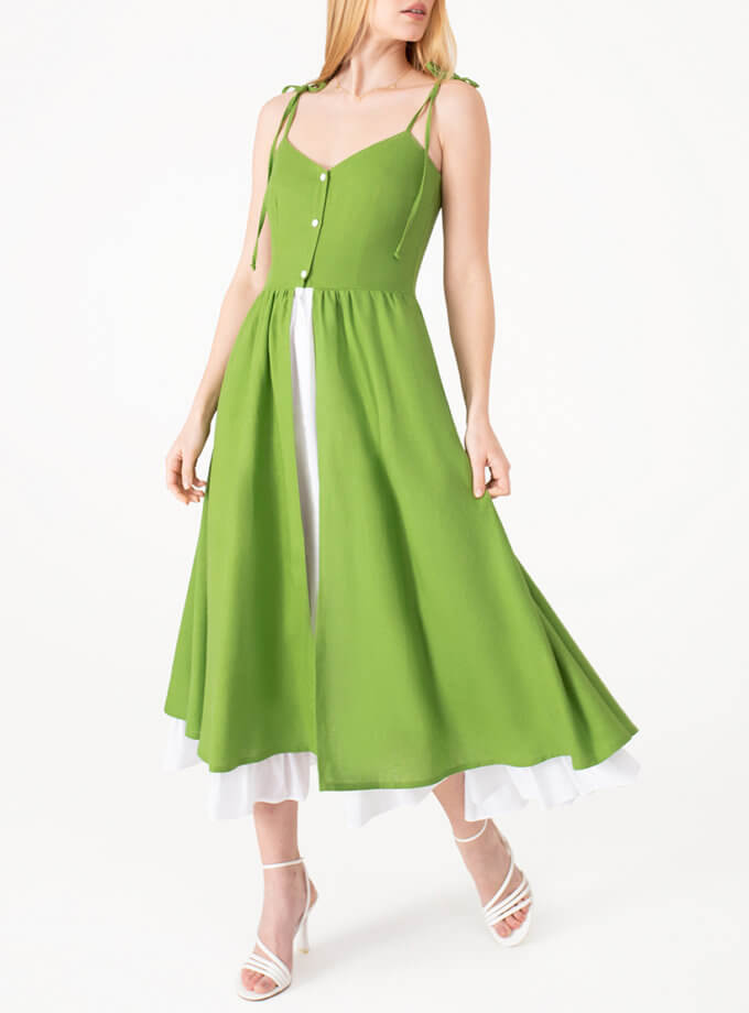 Лляна сукня з пишною спідницею оливкова MAGNETIC (MGN_1736KH)