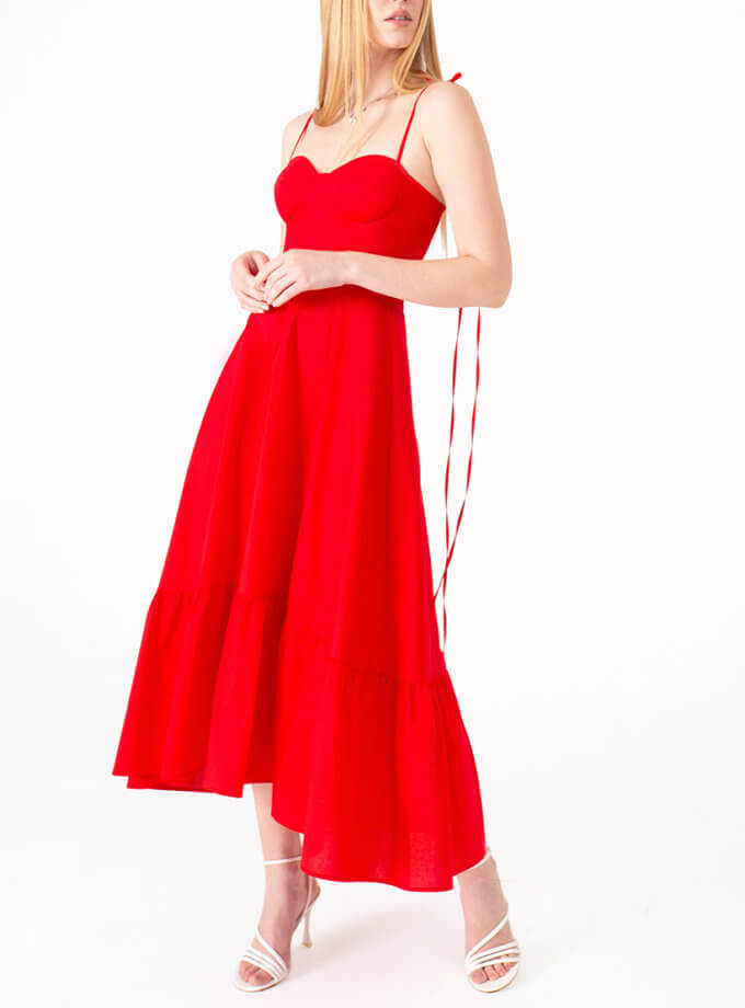 Поплінова сукня з чашками червона MAGNETIC (MGN_1740RD)