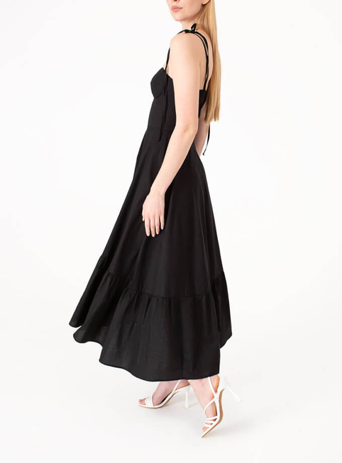 Лляна сукня з пишною спідницею чорна MAGNETIC (MGN_1736BA)