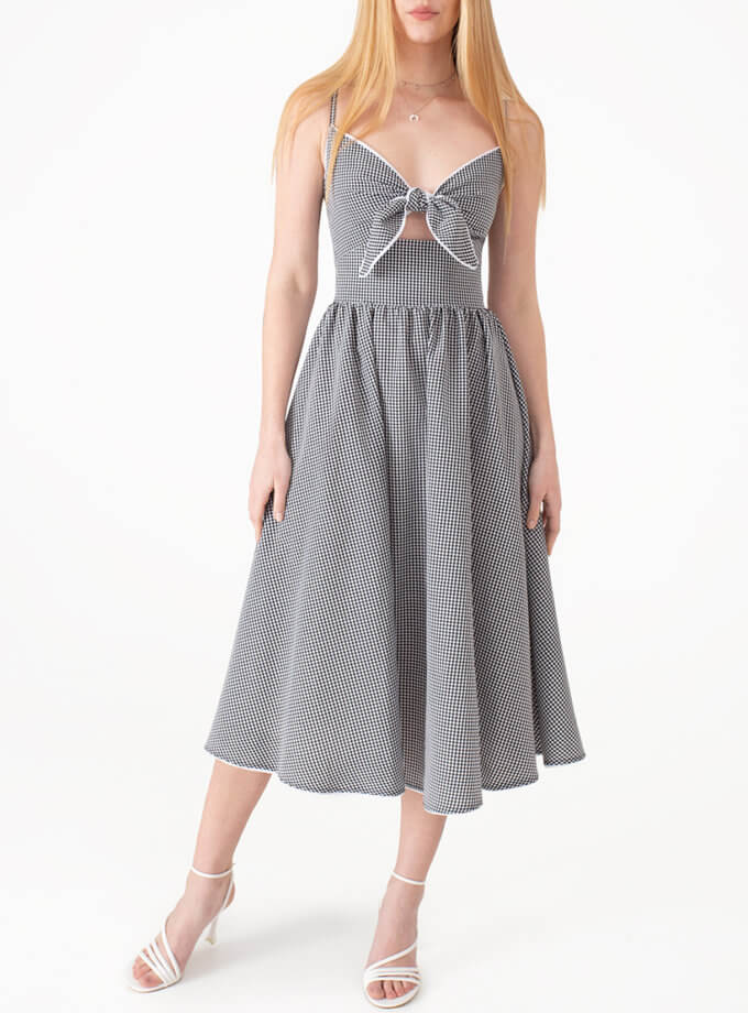 Сукня з зав’язкою у клітинку чорна MAGNETIC (MGN_1741BK)