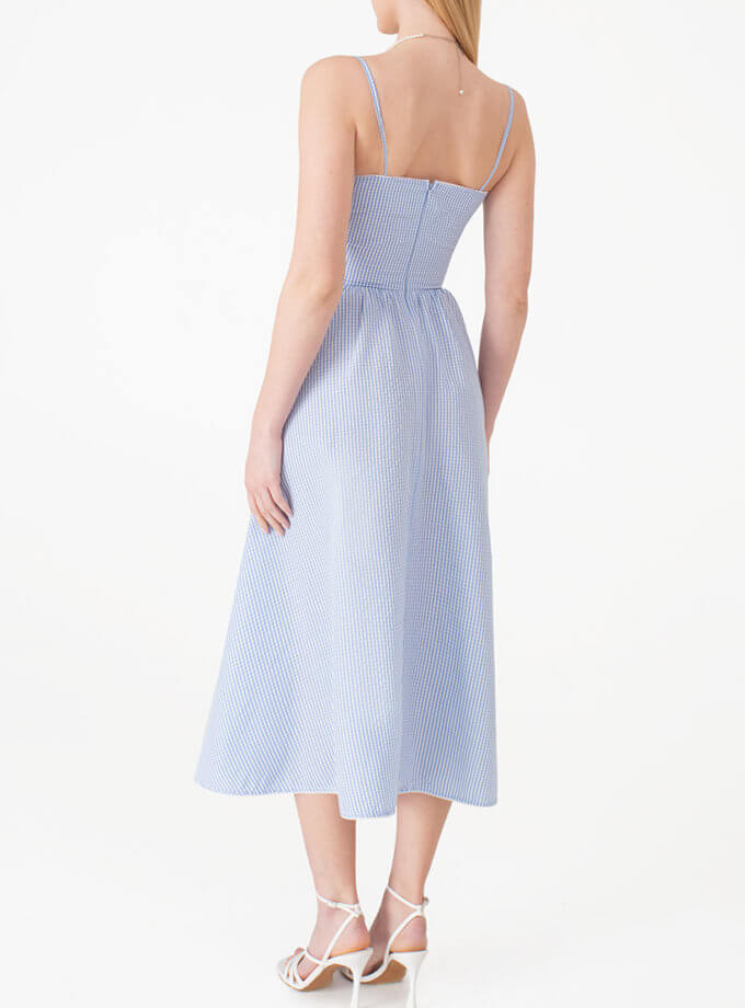 Сукня з зав’язкою у клітинку блакитна MAGNETIC (MGN_1741BL)