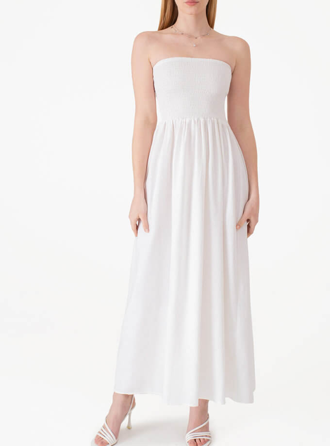 Лляна сукня-бандо біла MAGNETIC (MGN_1738WH)