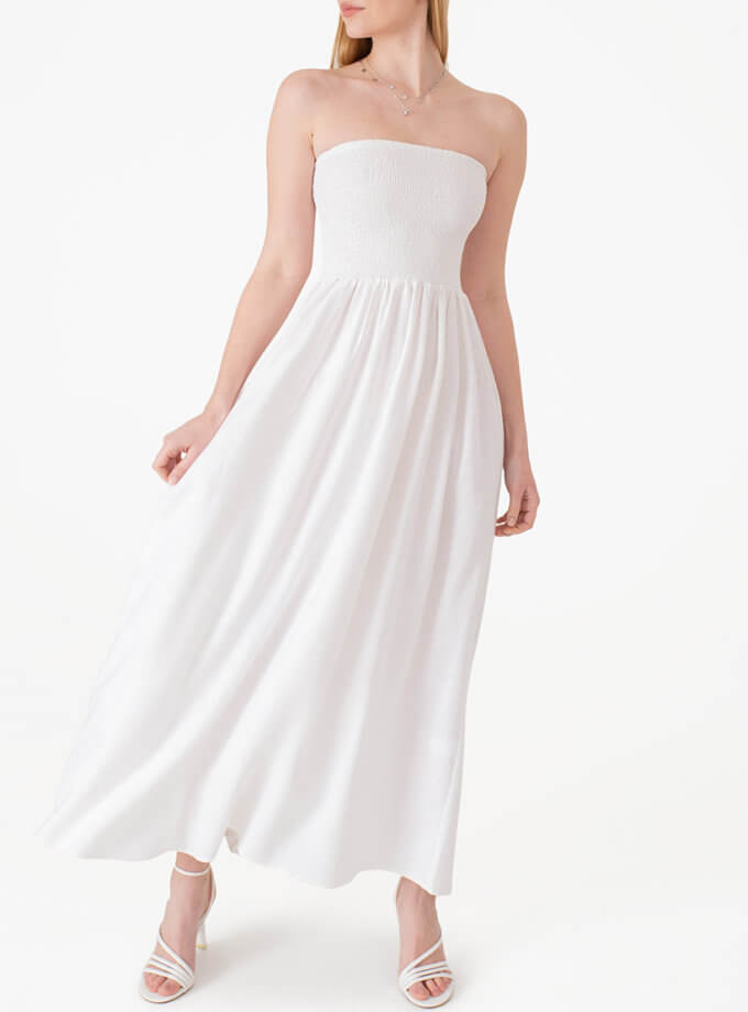 Лляна сукня-бандо біла MAGNETIC (MGN_1738WH)