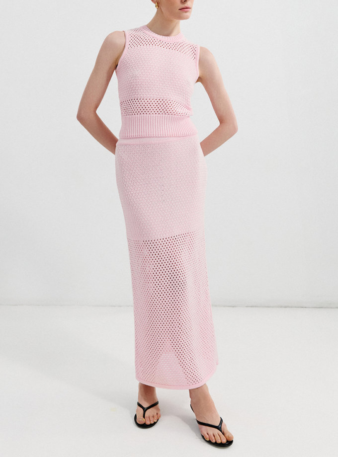 В'язаний костюм з бавовни з спідниці та топу рожевий L.A.B BY TERNOVSKAYA (LAB_SS2503)