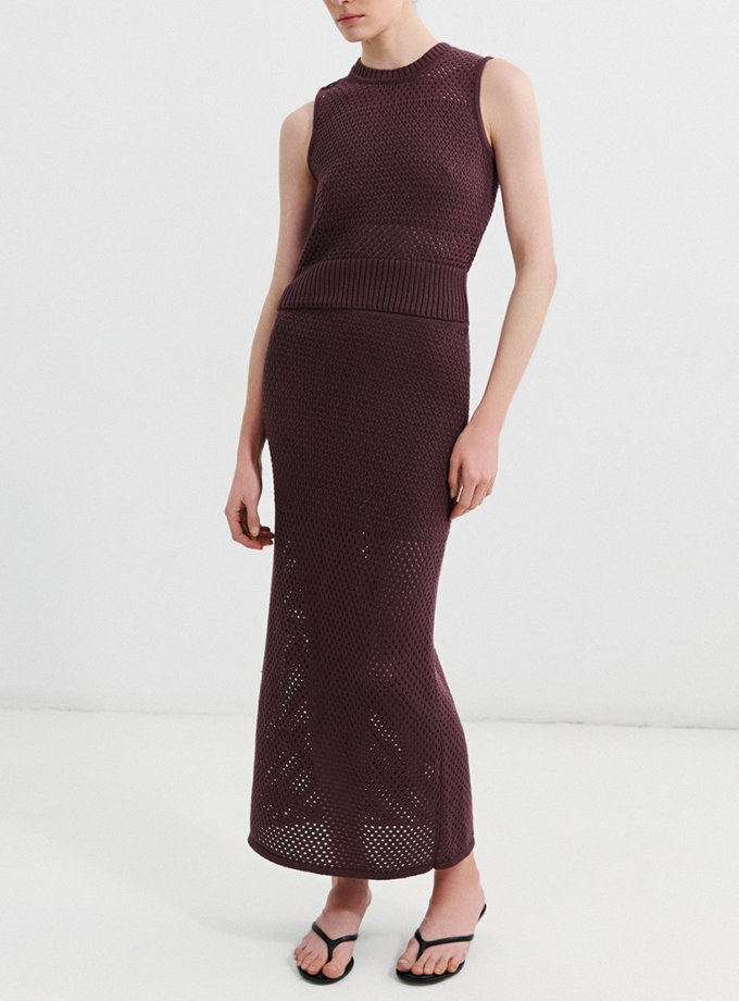 В'язаний костюм з бавовни з спідниці та топу коричневий L.A.B BY TERNOVSKAYA (LAB_SS2502)