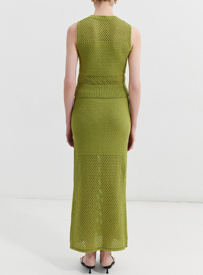 В'язаний костюм з бавовни з спідниці та топу зелений L.A.B BY TERNOVSKAYA (LAB_SS2501)