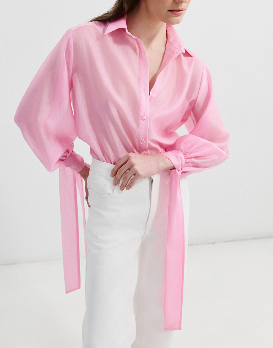 Evoto Сорочка прямого крою зі стрічками рожева L.A.B BY TERNOVSKAYA (LAB_SS2509) - фото 2