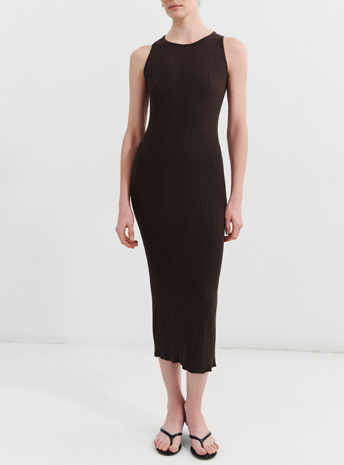 В'язана міді сукня з віскози з фактурою шоколадна L.A.B BY TERNOVSKAYA (LAB_SS2516)