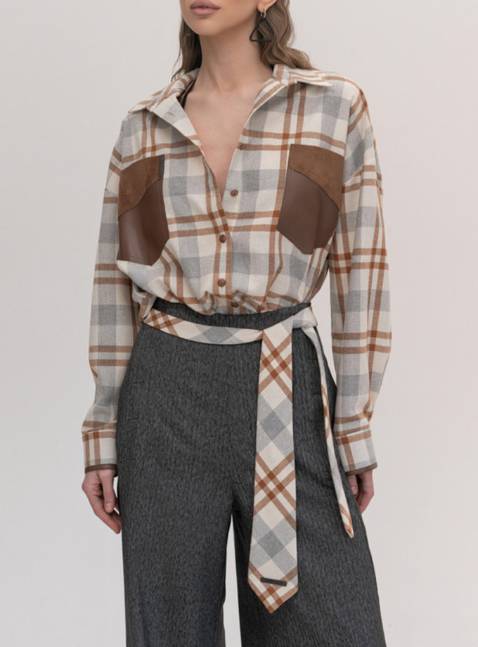 Сорочка в клітинку оверсайз бежева 7/11 SEVEN ELEVEN (SE_SE26ShrtPl_Bg_Br)