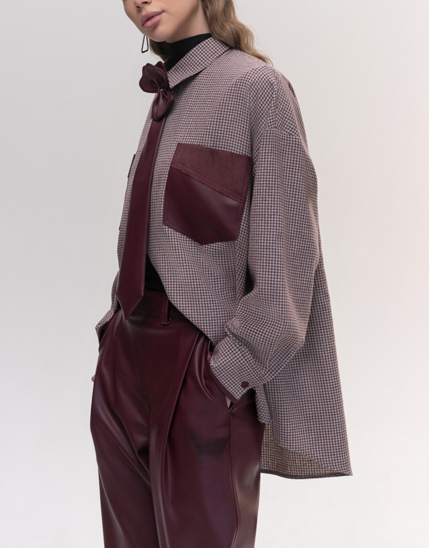 Seven_Eleven_PKHP_361 Сорочка в клітинку оверсайз бургунді 7/11 SEVEN ELEVEN (SE_SE26ShrtPl_G_Brd) - фото 3