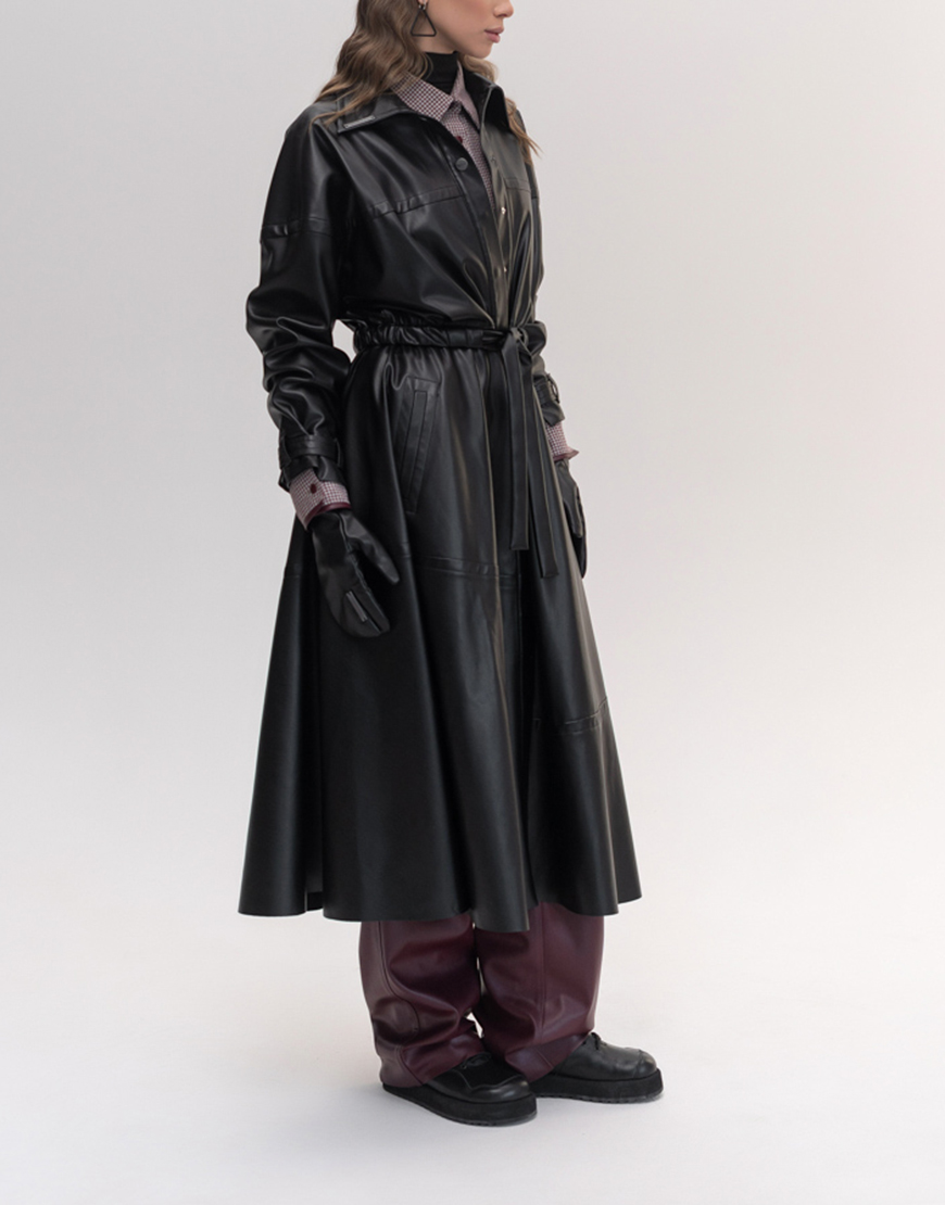 Seven_Eleven_PKHP_368 Тренч шкіряний міді чорного кольору 7/11 SEVEN ELEVEN (SE_SE26TrnLtr_B) - фото 3