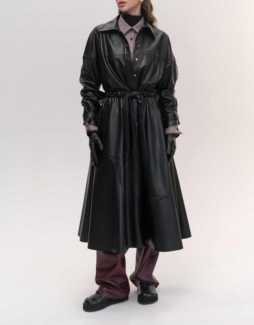 Seven_Eleven_PKHP_373 Тренч шкіряний міді чорного кольору 7/11 SEVEN ELEVEN (SE_SE26TrnLtr_B) - фото 2