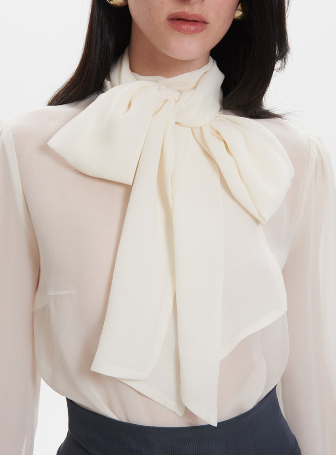 Блуза з бантом молочна AMBITNA (Ambtn_9)