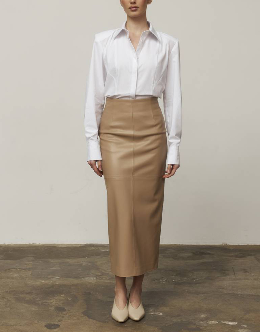 bJR9RvDuItkjDN35V92C Бежева спідниця міді з еко шкіри KOLOSOVA (KLSV_STR_EL7) - фото 2