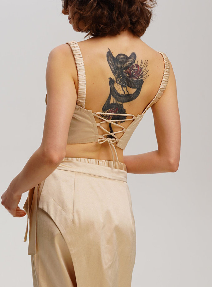 Золотий топ корсет на зав'язках XM BY MALINOVSKAYA (XM_30_RN9_15)