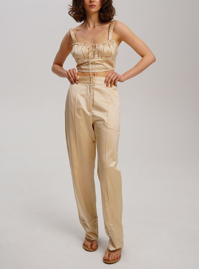 Штани золоті прямого крою з манжетом та стрічкою спереду XM BY MALINOVSKAYA (XM_30_RN9_14)