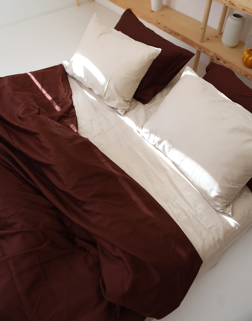 AZ1A2797-pichi Комплект постільної білизни Сатин бежевий+шоколад №7+11 BEDCLOZZZES (BEDCLZ_13786) - фото 2