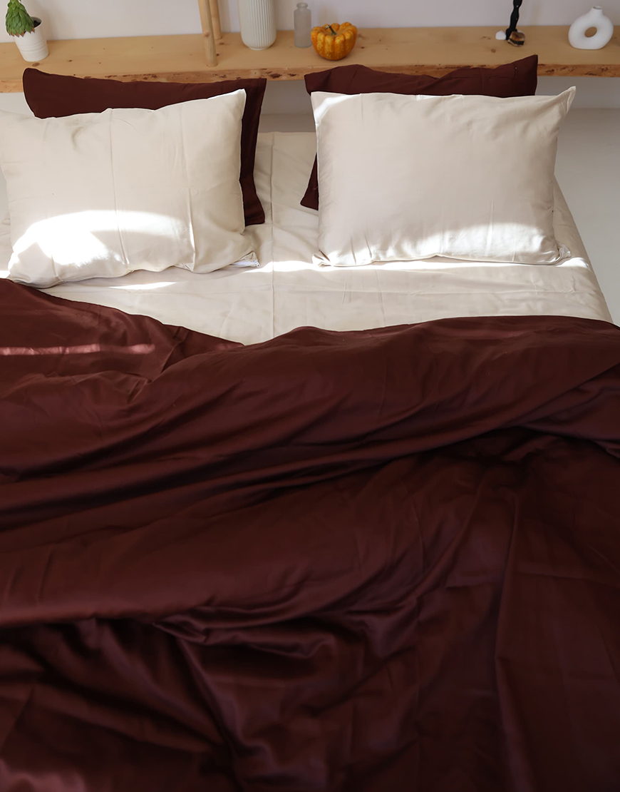 AZ1A2801-pichi Комплект постільної білизни Сатин бежевий+шоколад №7+11 BEDCLOZZZES (BEDCLZ_13786) - фото 3