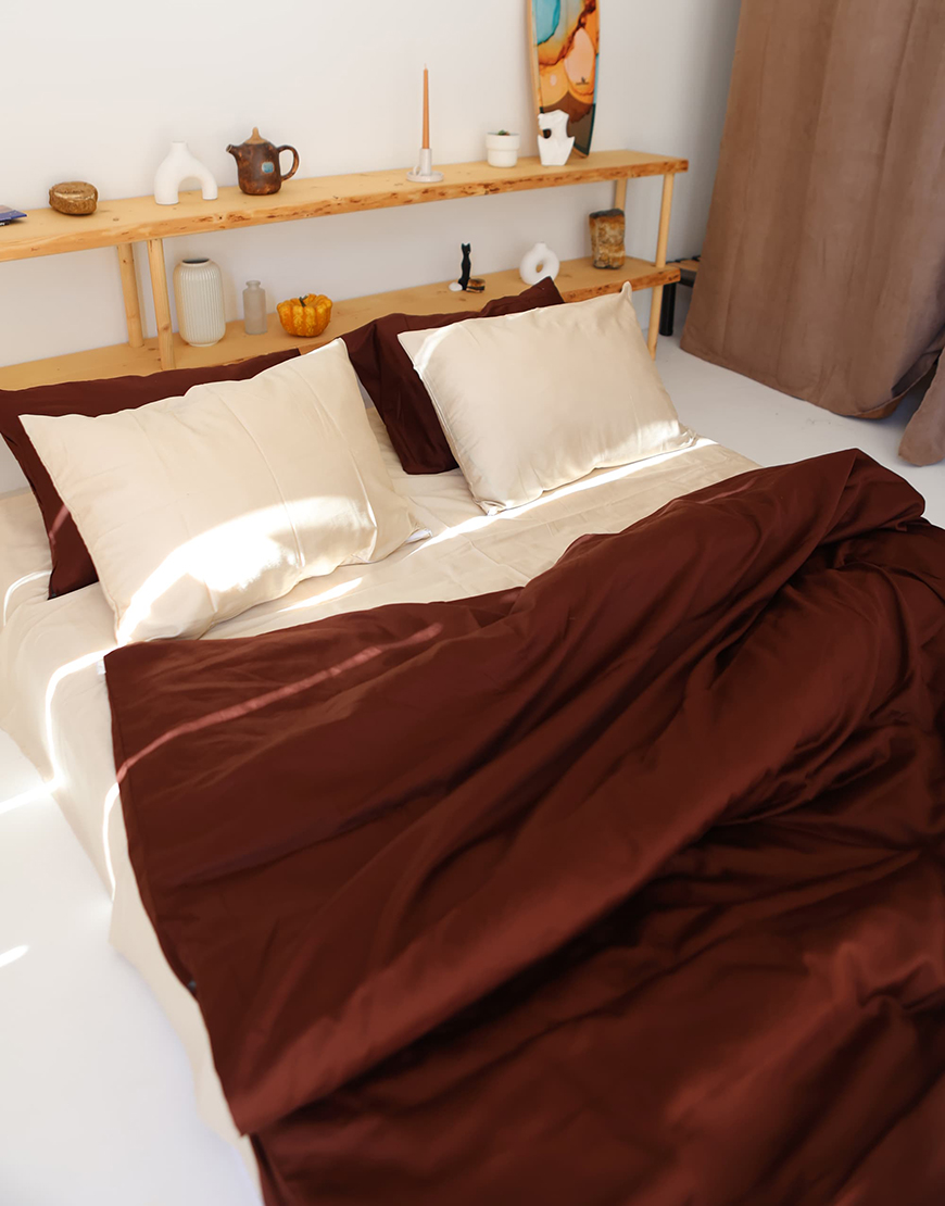 AZ1A2809-pichi Комплект постільної білизни Сатин бежевий+шоколад №7+11 BEDCLOZZZES (BEDCLZ_13786) - фото 5