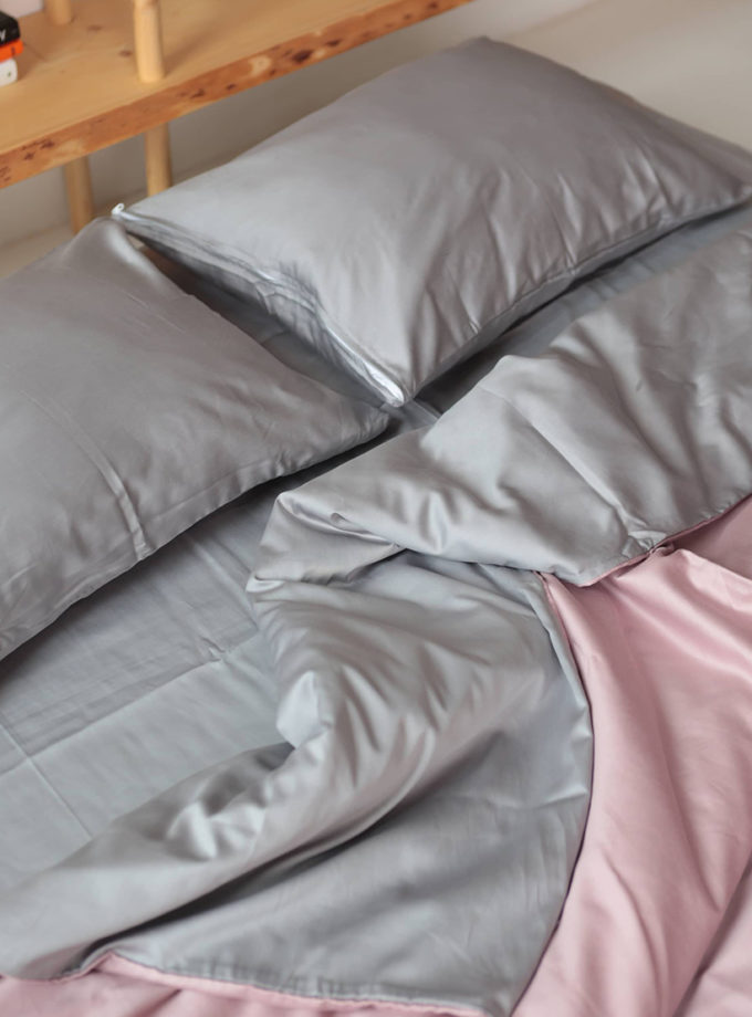 Комплект постільної білизни сіро-розовий сатин №24+37 BEDCLOZZZES (BEDCLZ_18630)