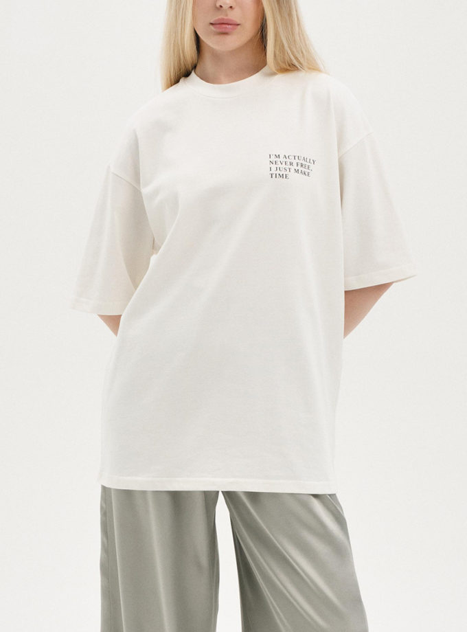 Оверсайз футболка з написом молочного кольору ATTIE (ATT_TSRTM04)