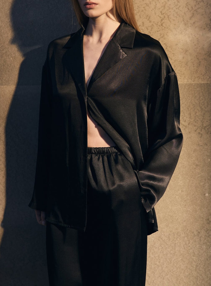 Шовкова сорочка Day Off у чорному кольорі ATTIE (ATT_SHRTDFB06)