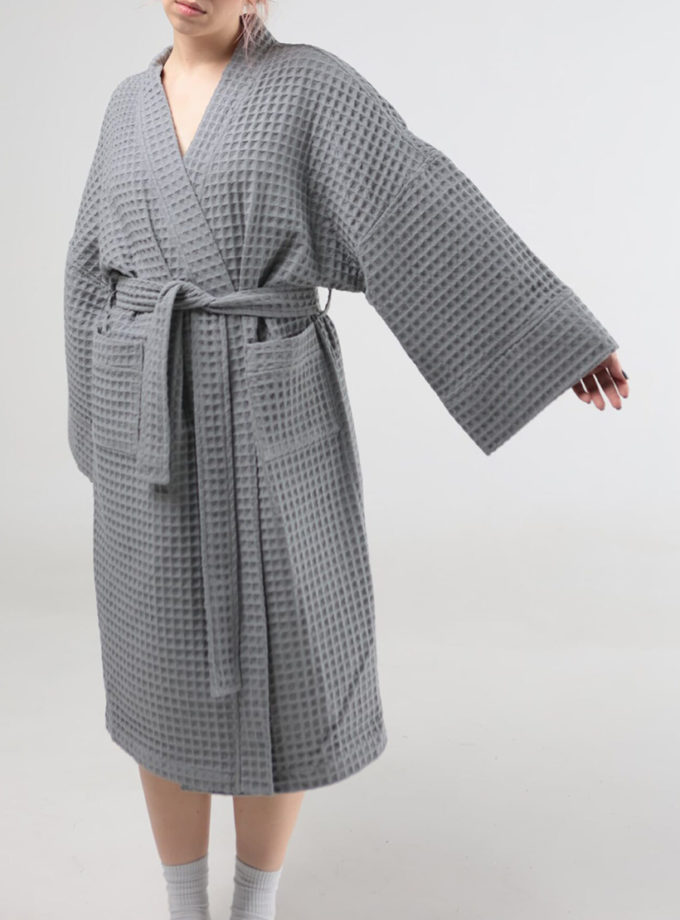 Жіночий вафельний халат сірий BEDCLOZZZES (BEDCLZ_08)